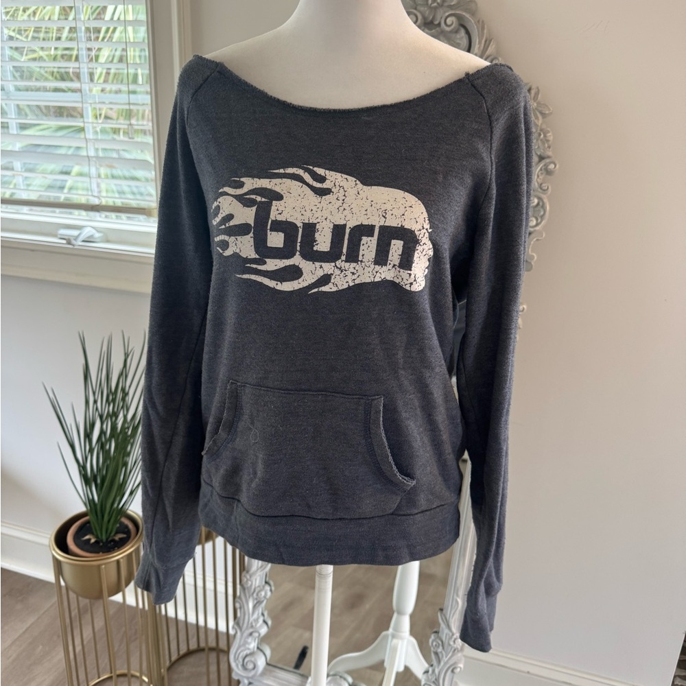 Burn Graphic Gray off the shoulder Sweatshirt